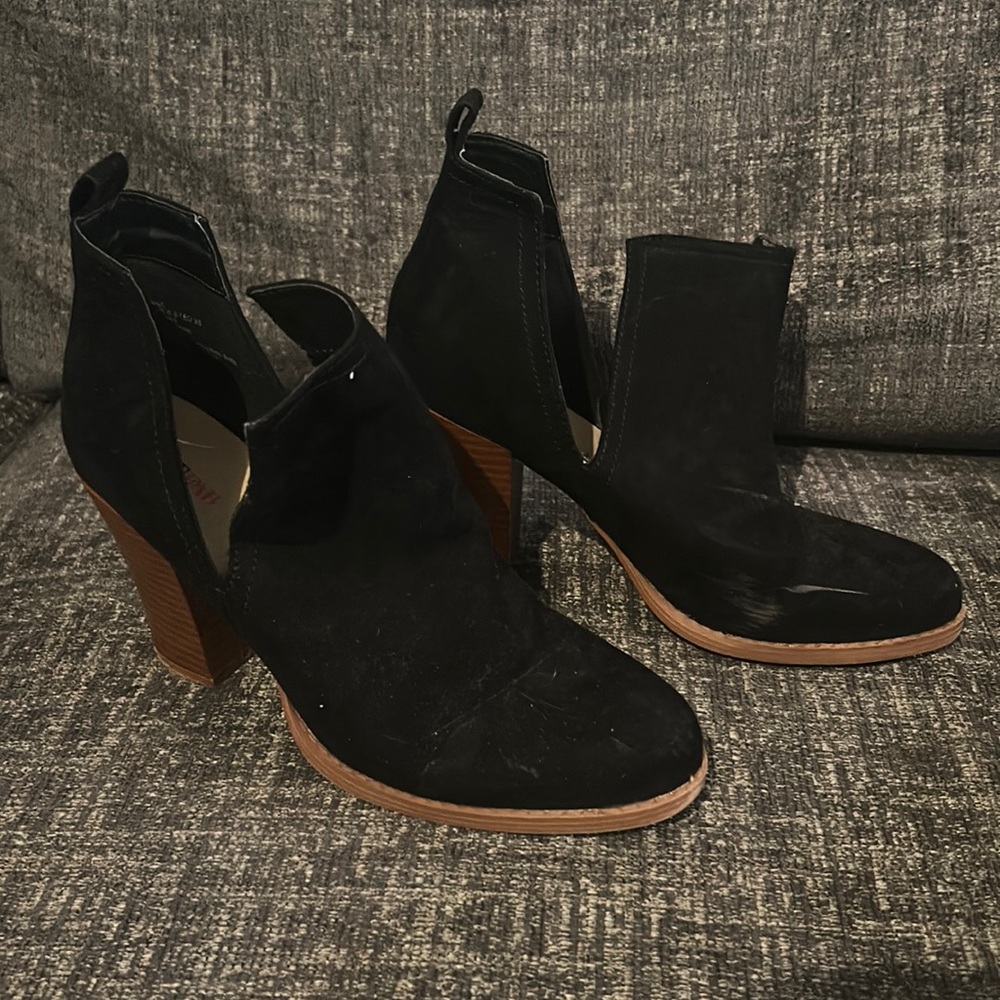 Black suede heeled booties